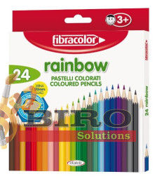Creioane colorate 24 cul. cu ascuțitoare Raindow, Fibracolor